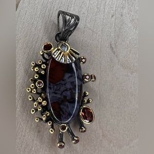 Genuine silky black Pietersite 14K over 925 sterling silver handmade pendant